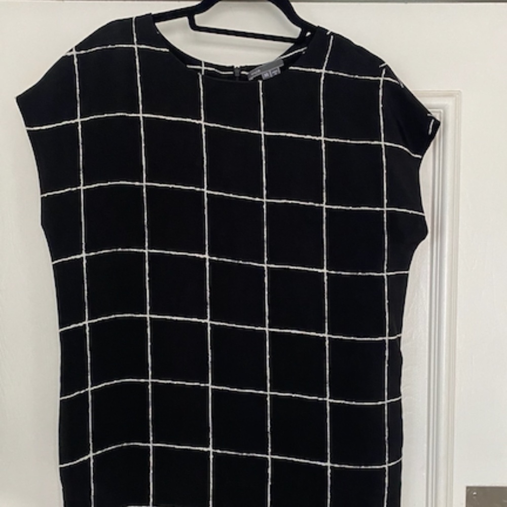 Vince Black and White windowpane-print, silk shift dress